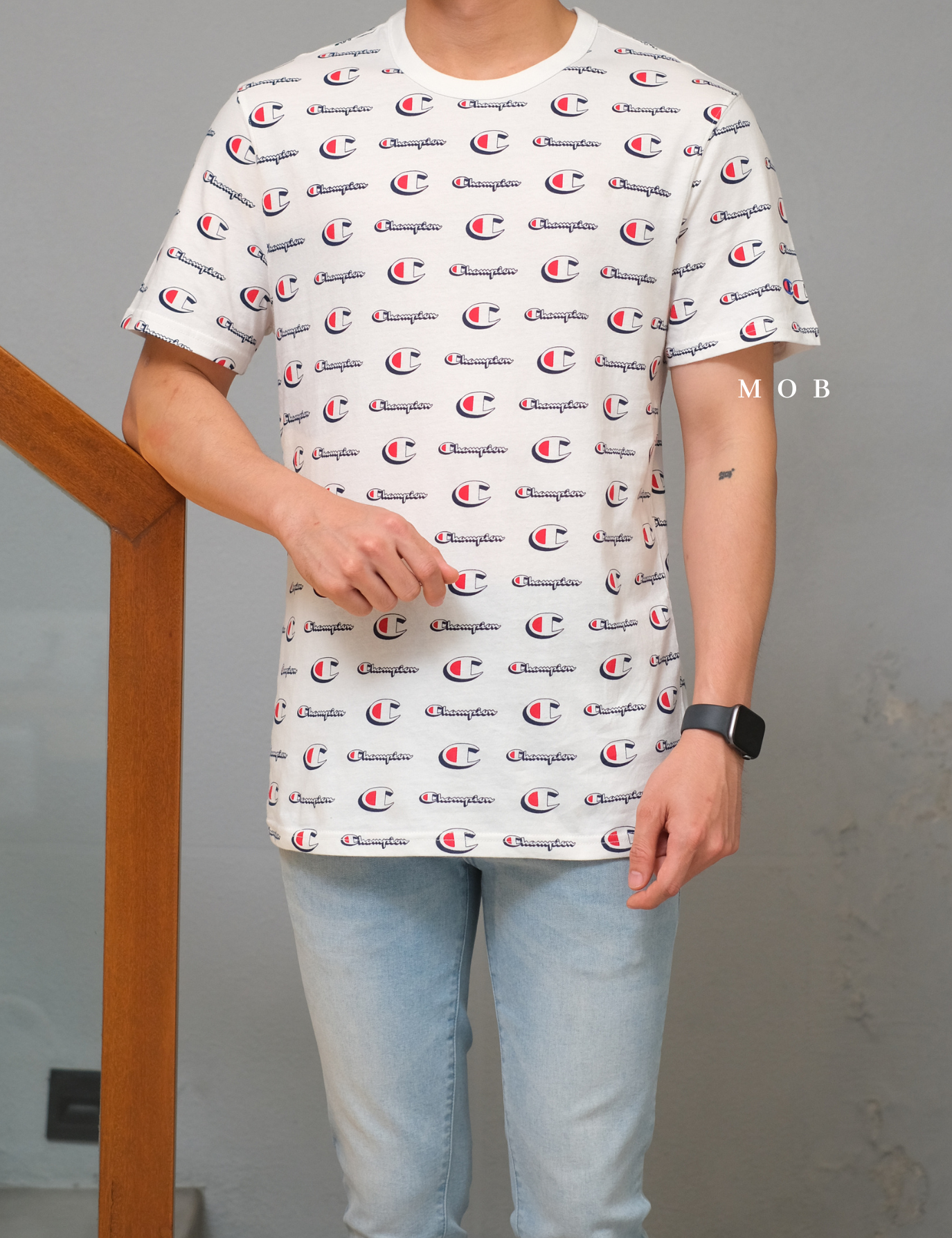 CHMPSST2103B Classic All Over Logo Tee White