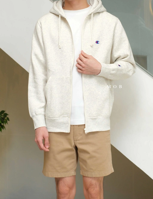 Image of CHMPFZ05002 Basic Small Logo Full Zip Hoodie Ivory Misty