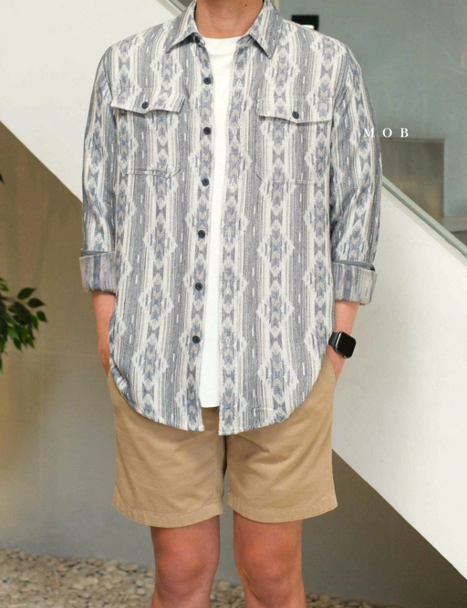 Image of SUNLSS01007 Soft Flannel LS Shirt Grey Blue Navajo