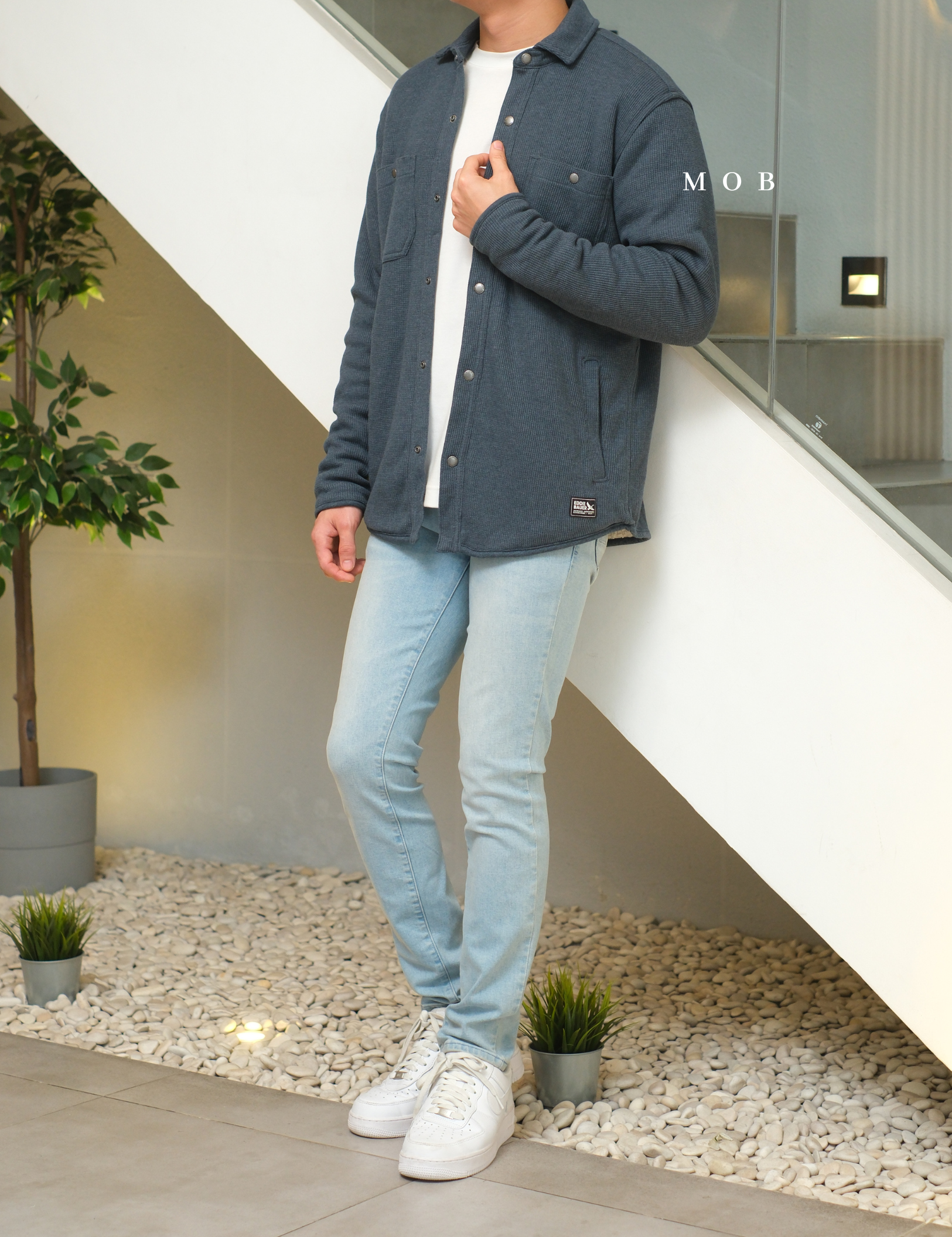 EBJ01001 Faux Shearling Lined Thermal Shirt Jacket Storm Blue