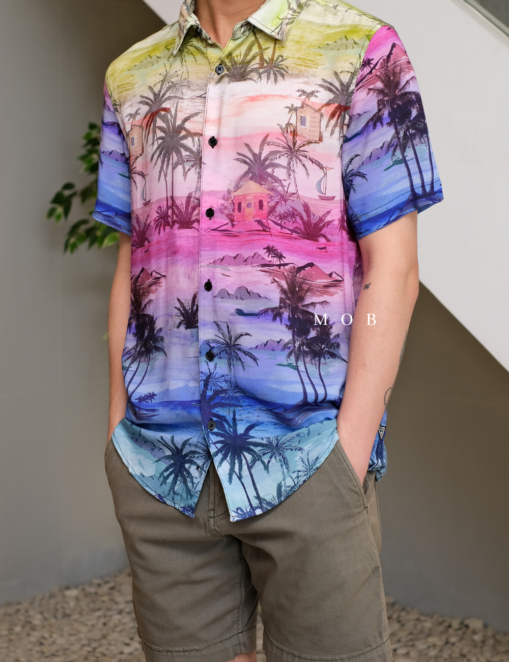 GSSSS01012 Eco Rayon Distant Shores Tropical Print Shirt