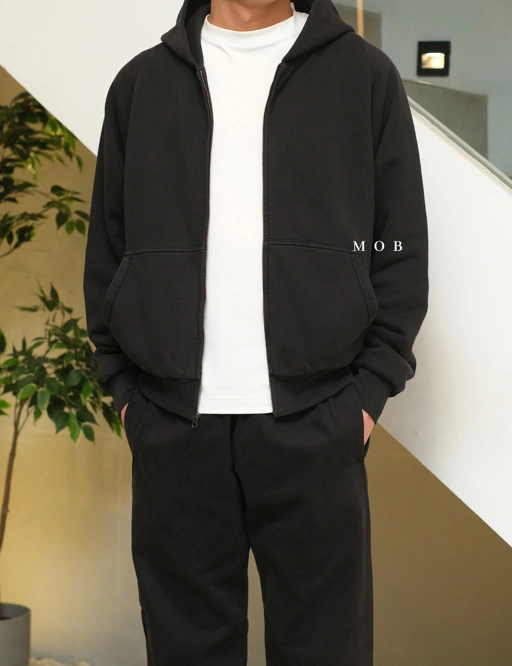 Image of [FAST PRE-ORDER] YZHOD03001 Yeezy x Gap Full Zipper Boxy Hoodie Black Washed