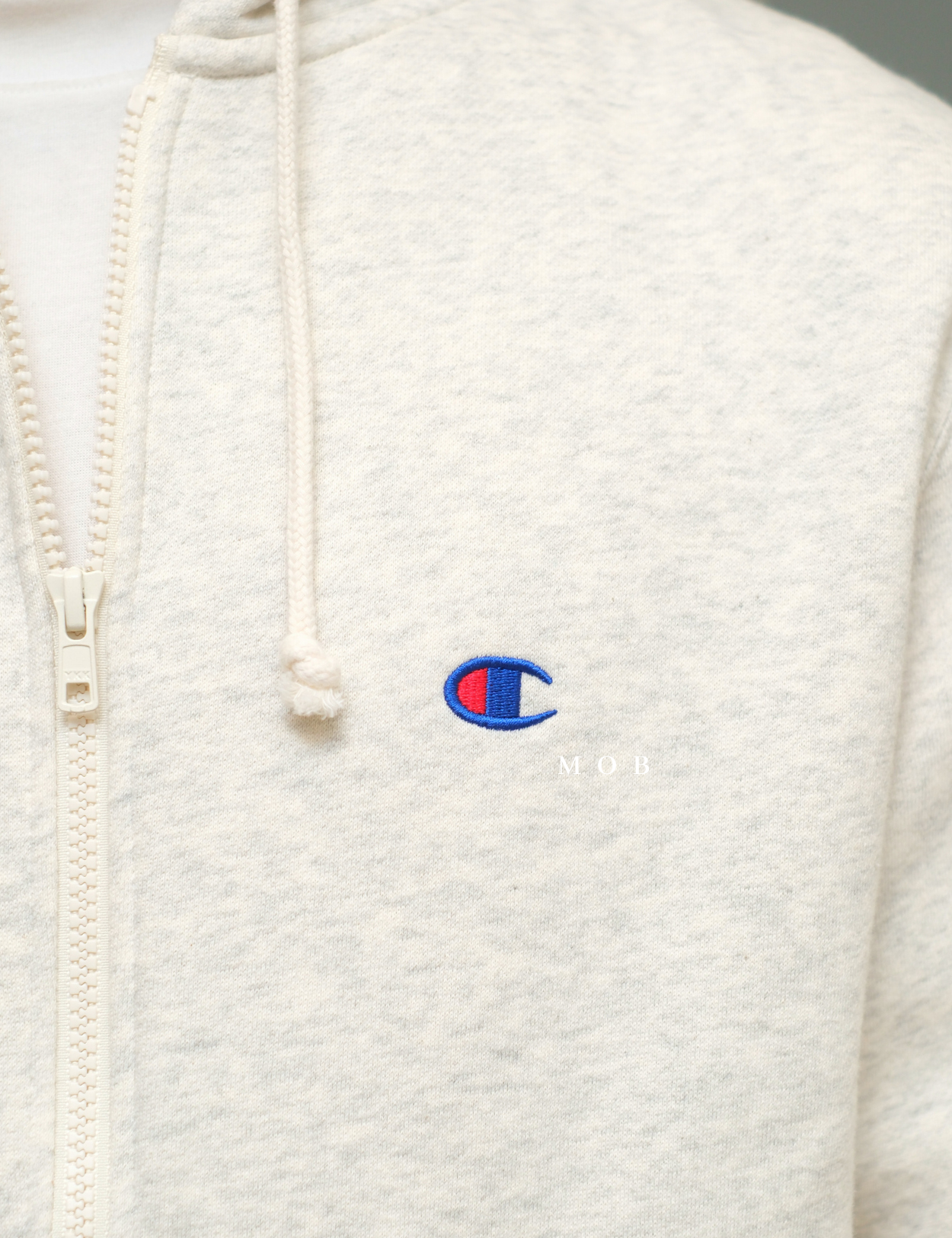 CHMPFZ05002 Basic Small Logo Full Zip Hoodie Ivory Misty