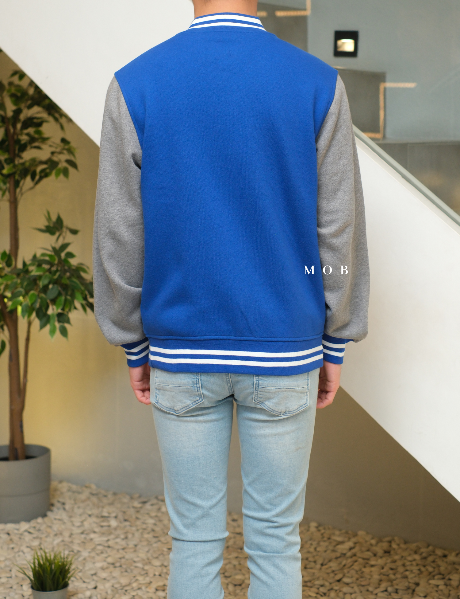 STVR02001 Fleece Letterman Varsity Jacket Blue Grey