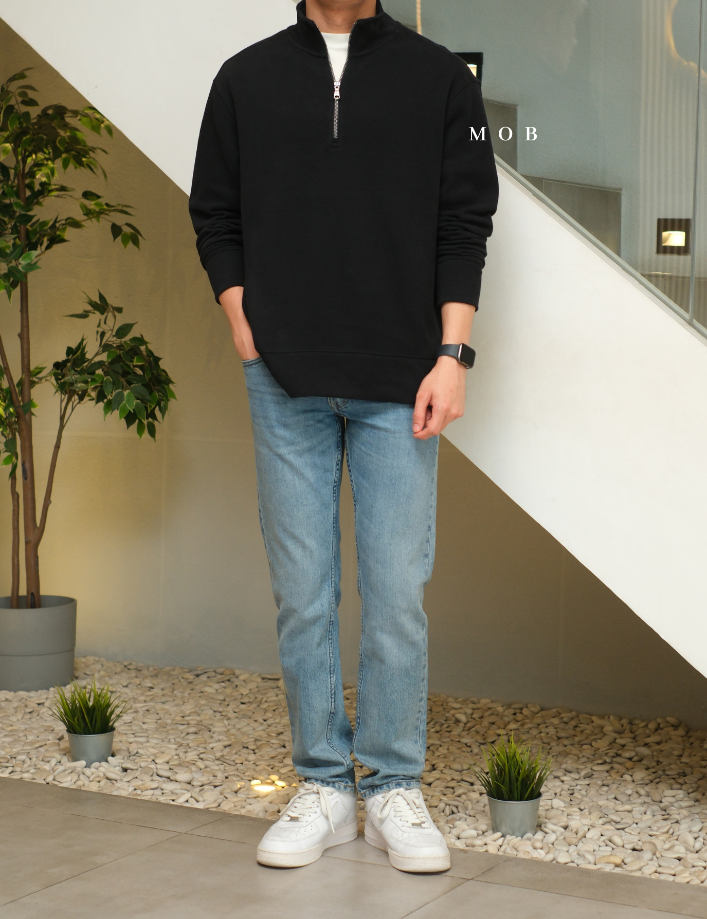 BRJ03002 Quarter Zip Double Knit Black