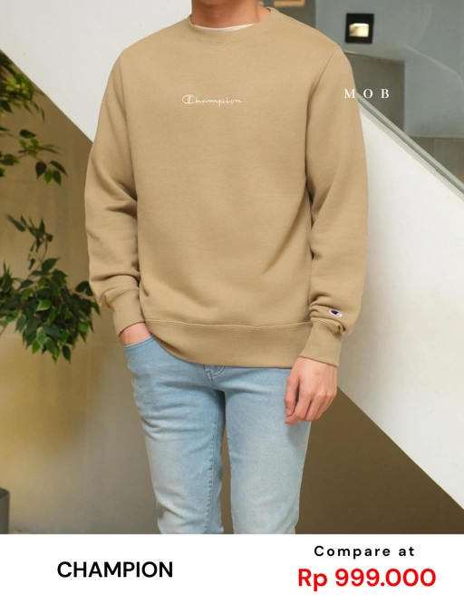 Image of CHMPSW1204 FLEECE Middle Script Logo Sweatshirt Khaki