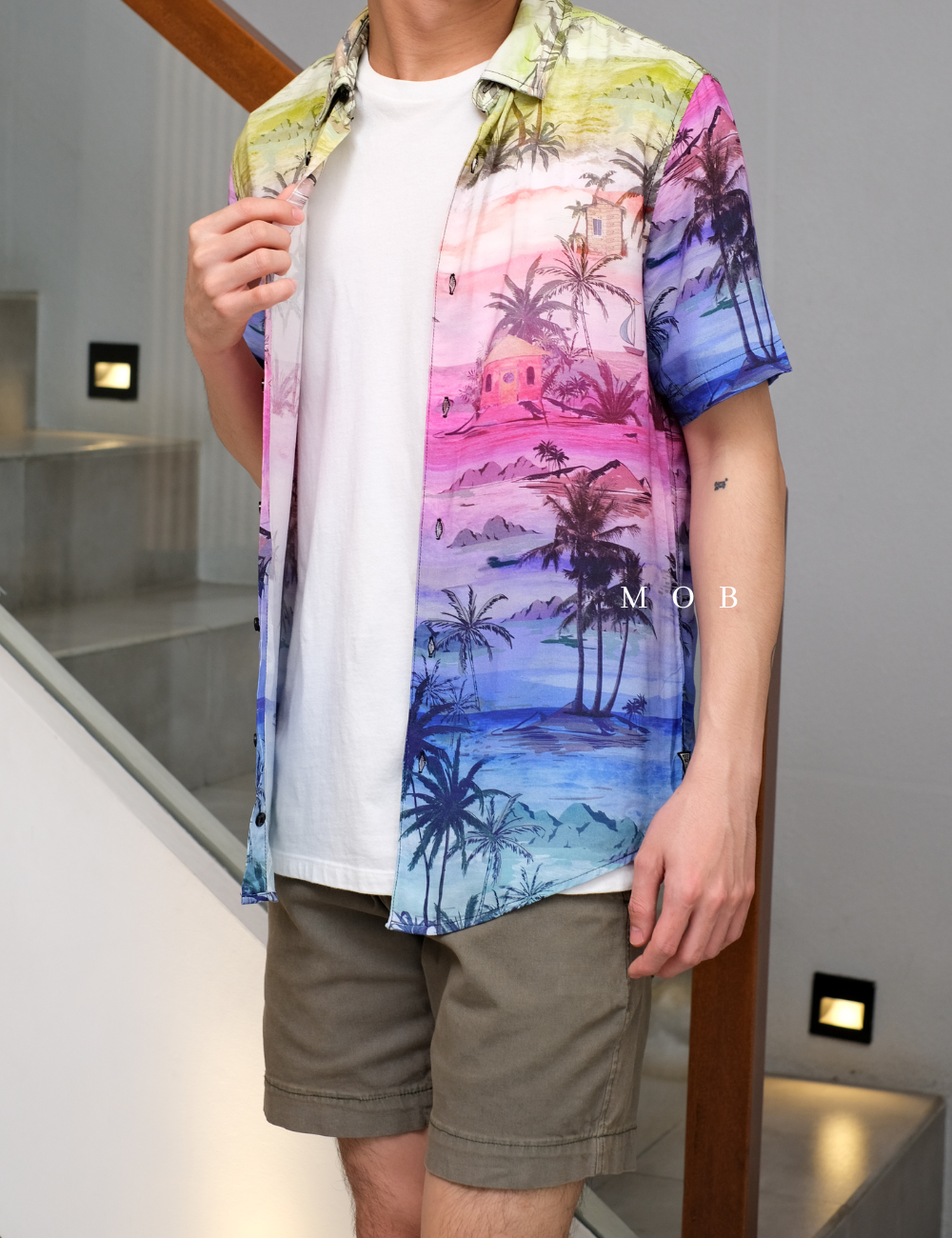 GSSSS01012 Eco Rayon Distant Shores Tropical Print Shirt