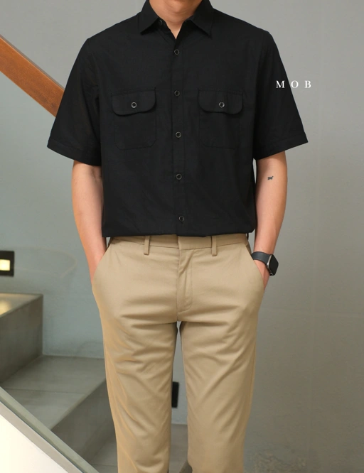 Image of AFSSS01001E Warren Pocket SS Shirt Black