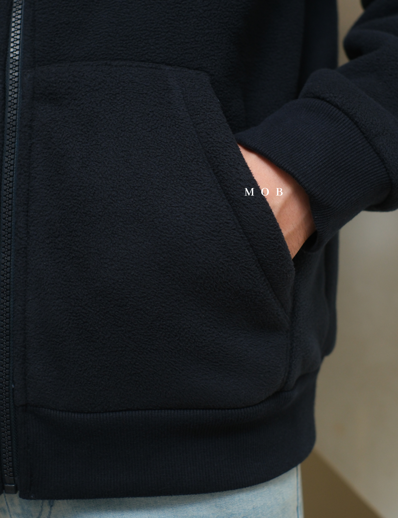 PHFZ02003 Fluffy Bonded Sherpa Full Zip Hoodie Navy