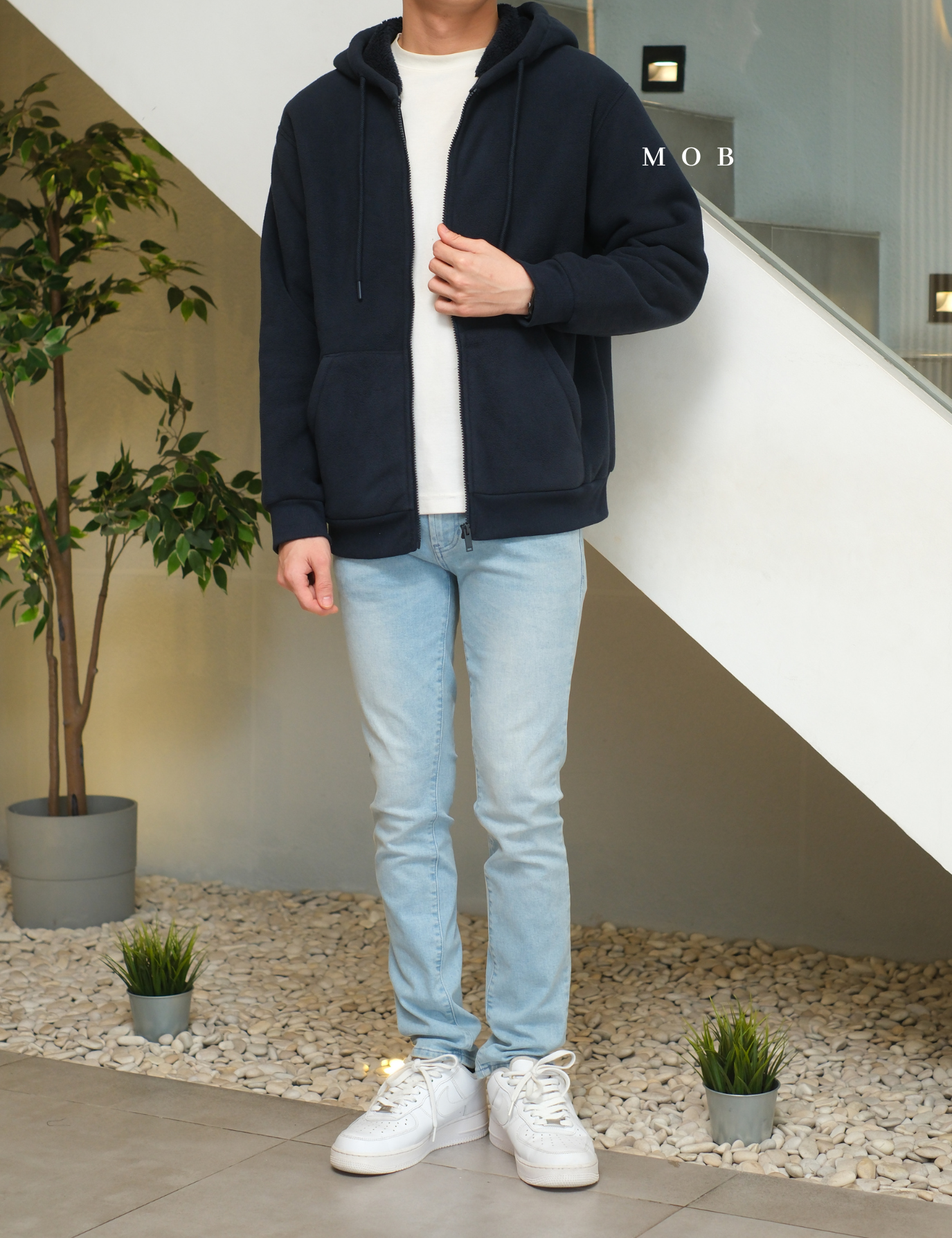PHFZ02003 Fluffy Bonded Sherpa Full Zip Hoodie Navy