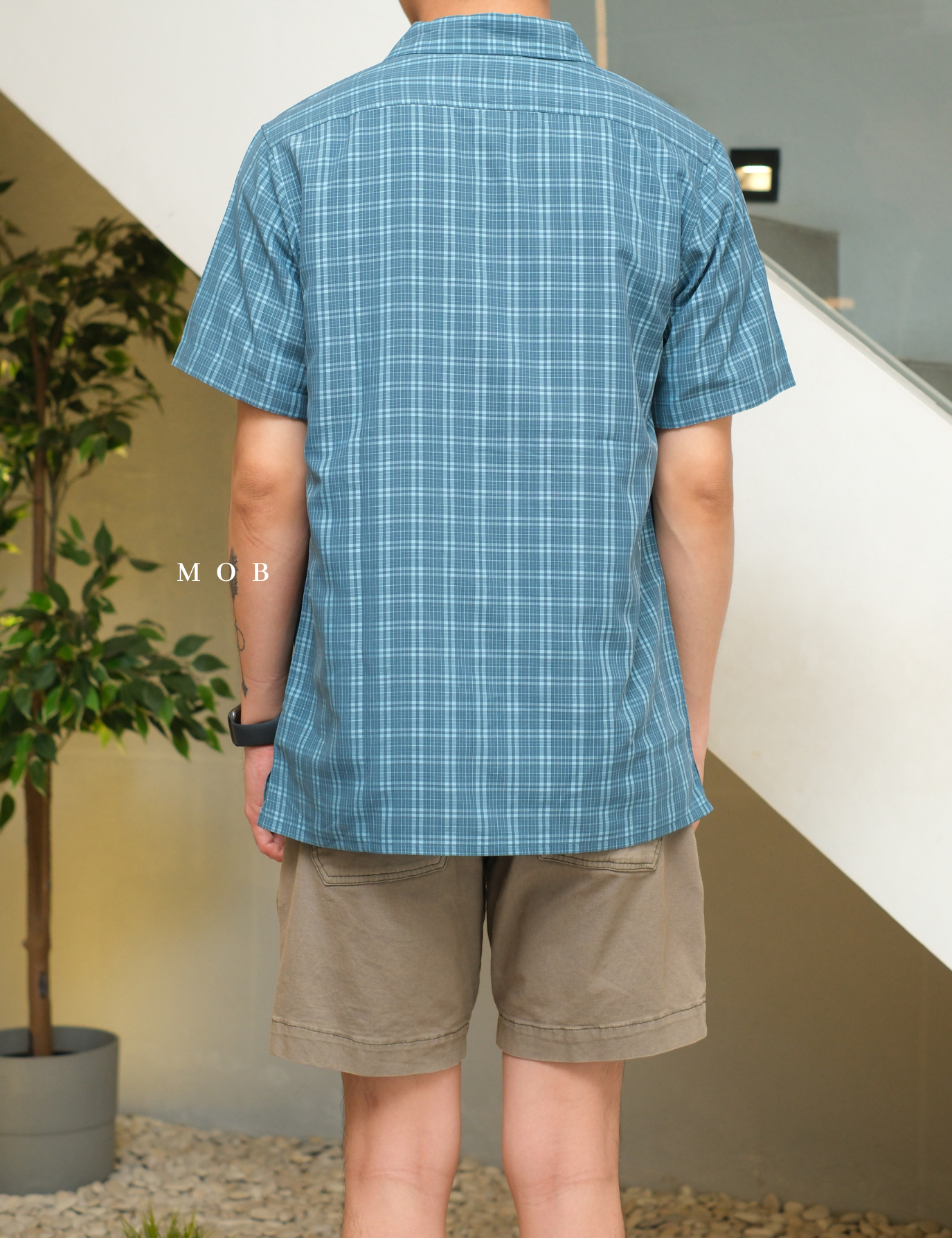 MMSSS02001A Eldridge Novelty SS Shirt Teal Blue Tartan Plaid