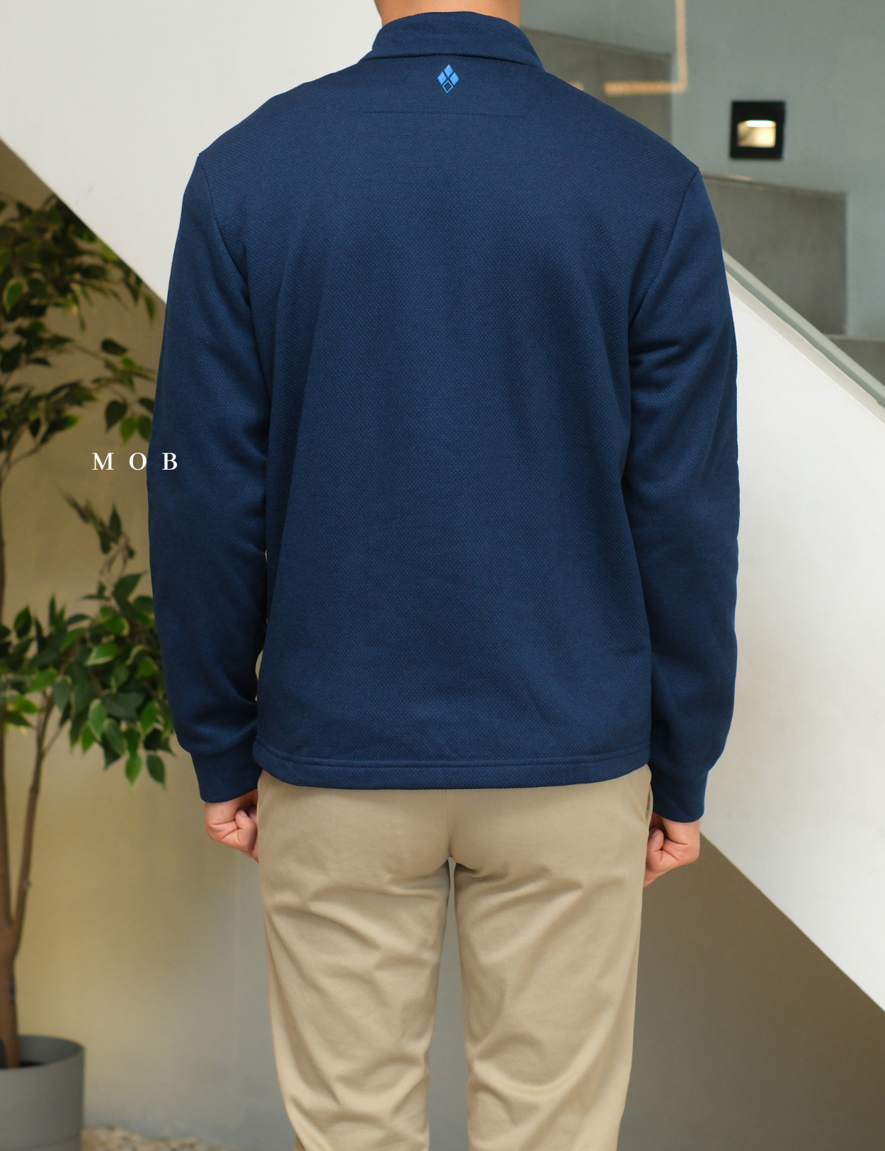 MBLJ01003 Mock Neck Fleece Half Zip Jacket Navy