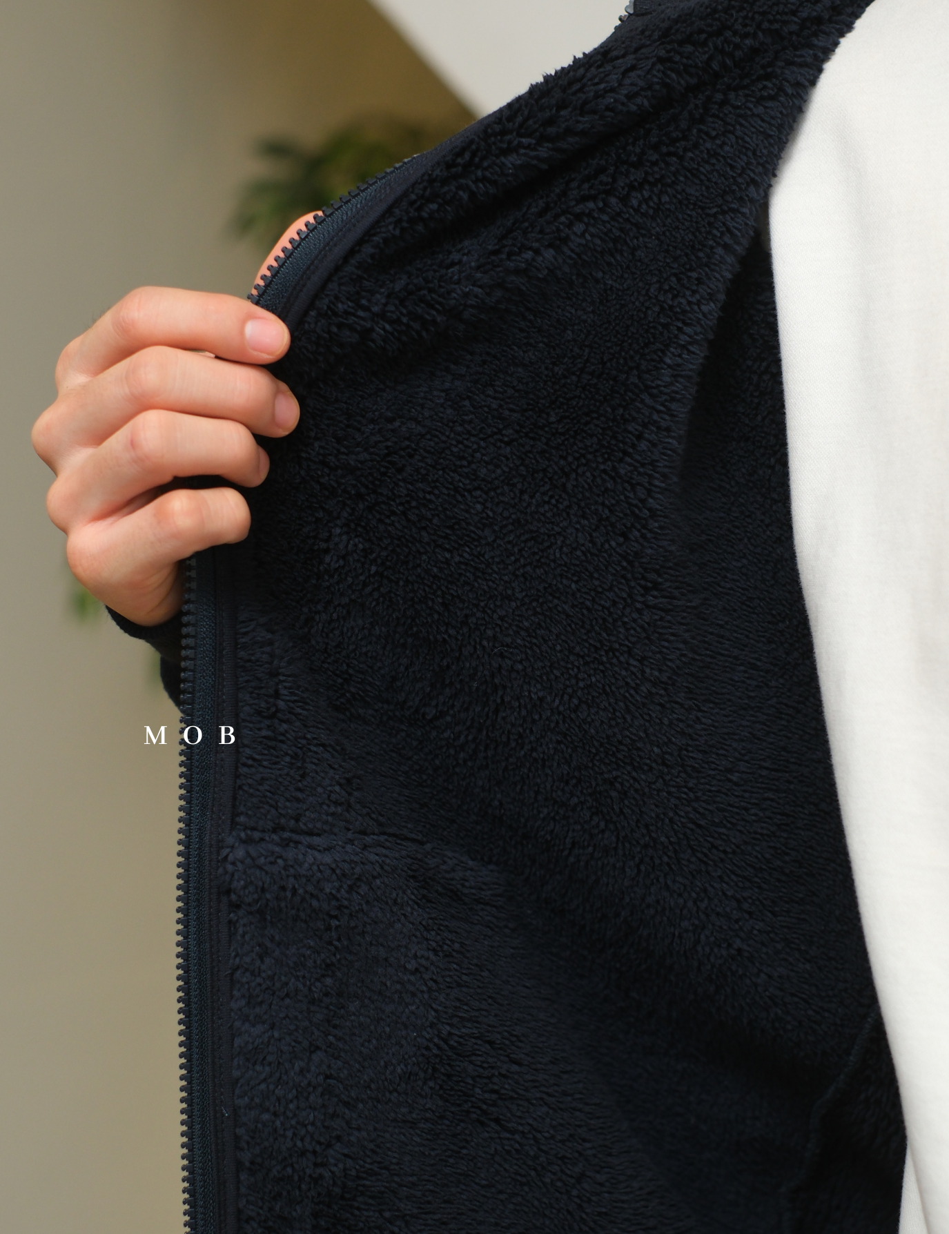 PHFZ02003 Fluffy Bonded Sherpa Full Zip Hoodie Navy