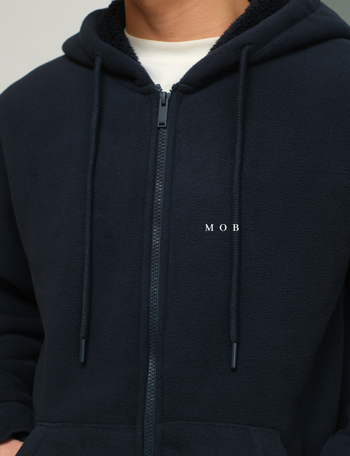PHFZ02003 Fluffy Bonded Sherpa Full Zip Hoodie Navy