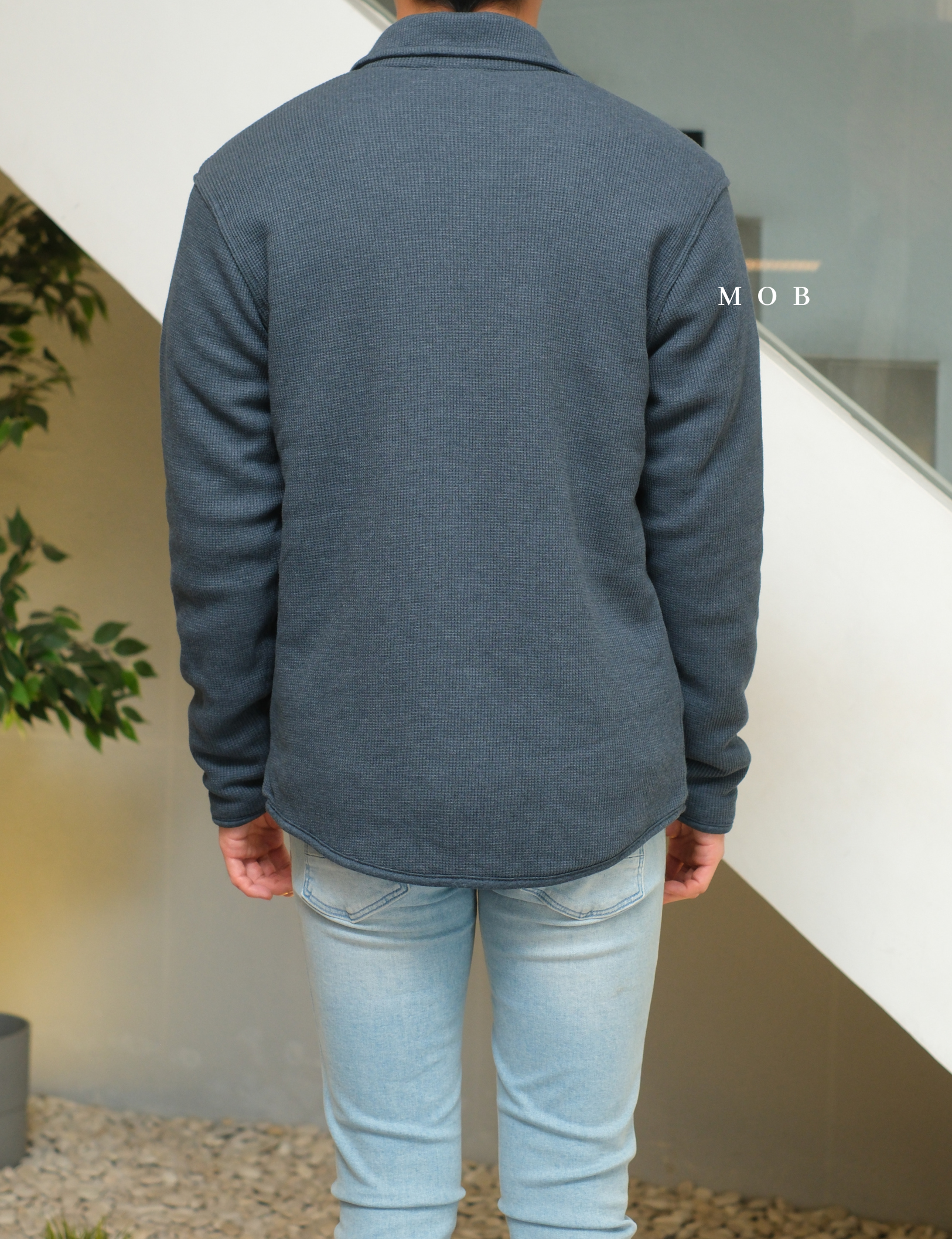 EBJ01001 Faux Shearling Lined Thermal Shirt Jacket Storm Blue