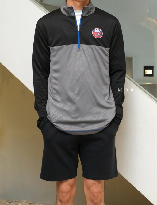 Image of NHLJ01001 New York Islanders 1/4 Zip Jacket Grey Black (M ONLY)