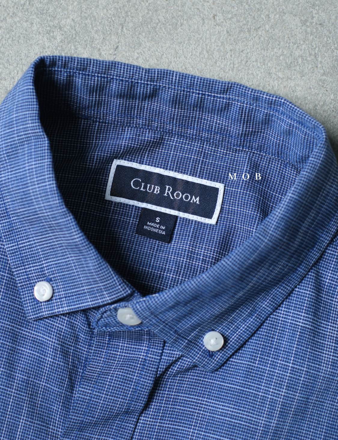 CLRSSS02001A Texture Check Stretch SS Shirt Blue Denim