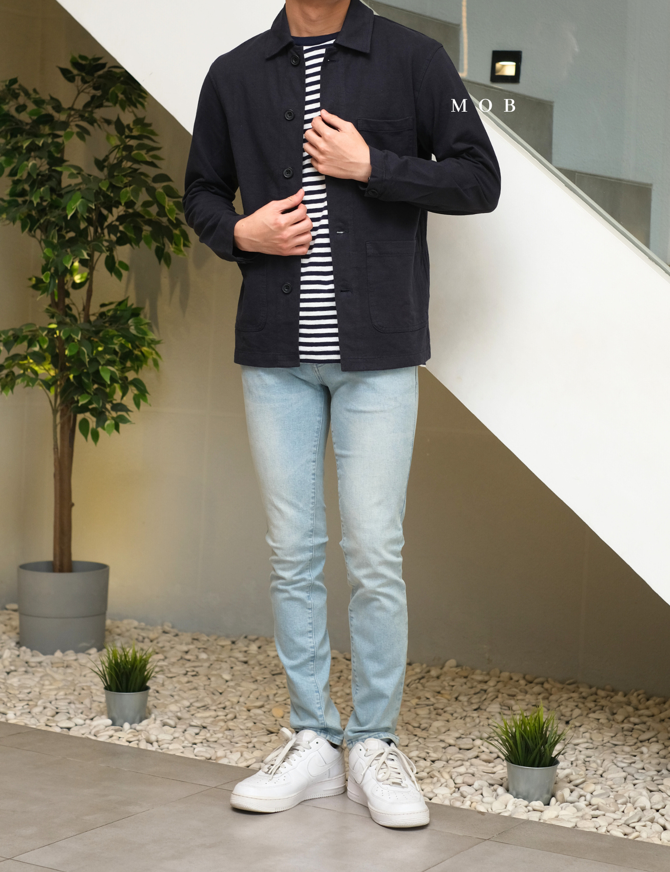 GPSST1601A Striped SS Tee Navy