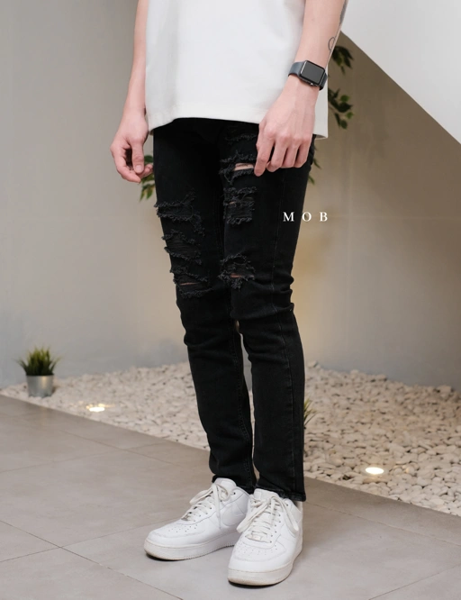 Image of JNJPT01001 Ripped Black Denim Skinny