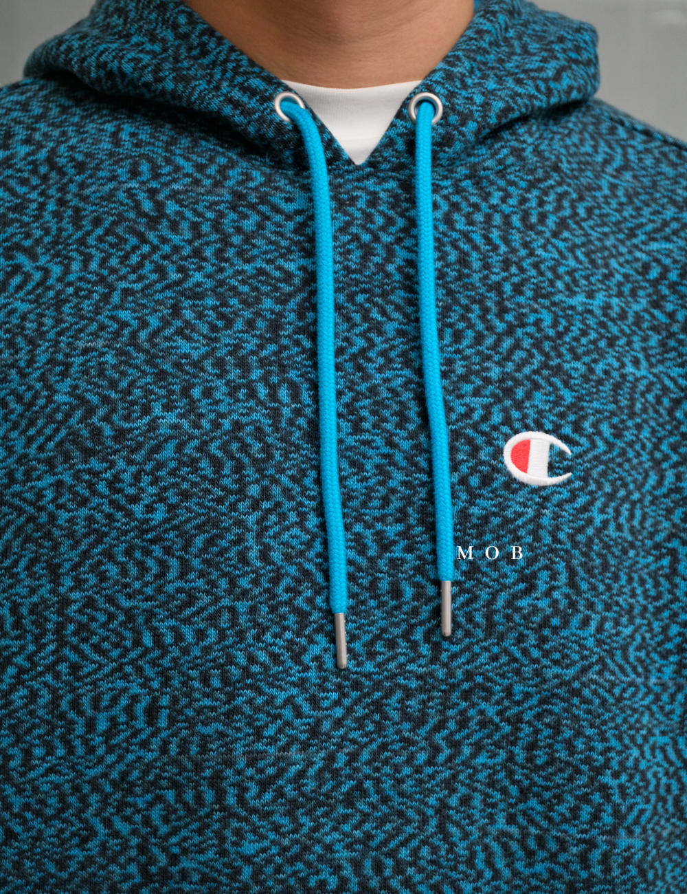 CHMPHOD1607A Glitch French Terry Embroidered C Logo Hoodie Coastal Blue