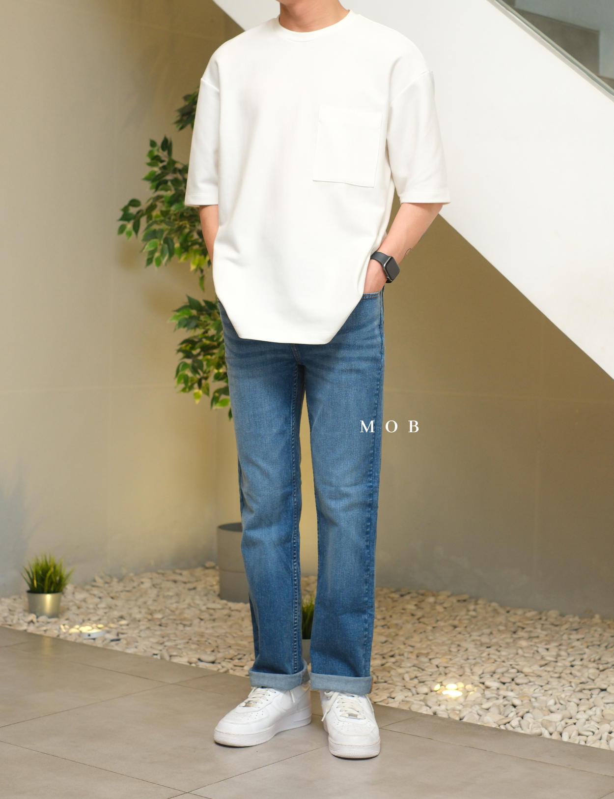 GRGPT01001 Stretch Straight Jeans Medium Blue
