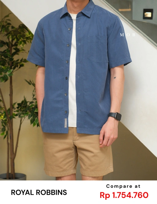 Image of RRBSSS01001D Desert Pucker Dry SS Shirt Dark Blue