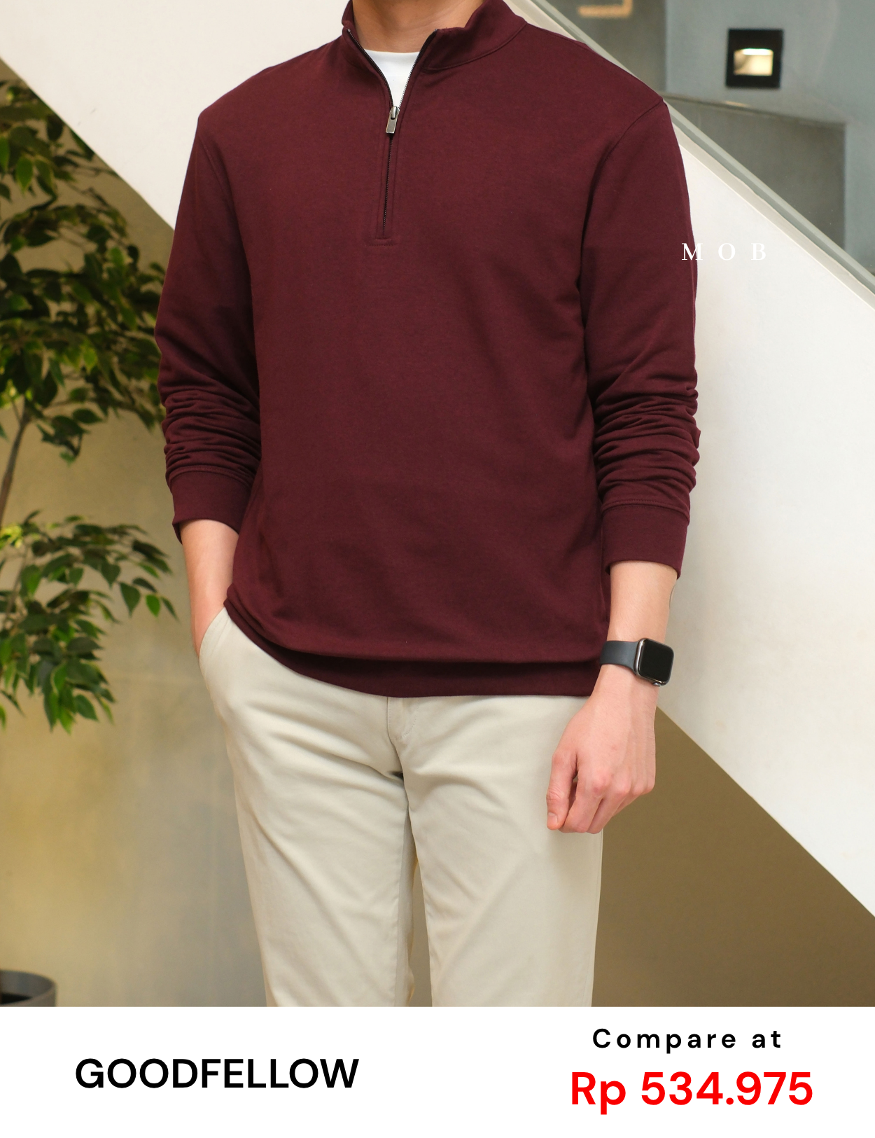 GFW01SWO001-002 1/4 Zip French Terry Sweatshirt Maroon