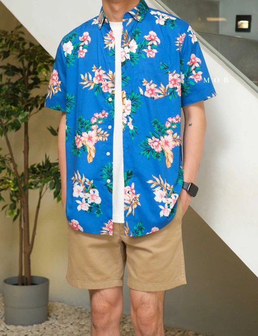 Image of CRSSS03004 Naraja Floral SS Shirt Blue