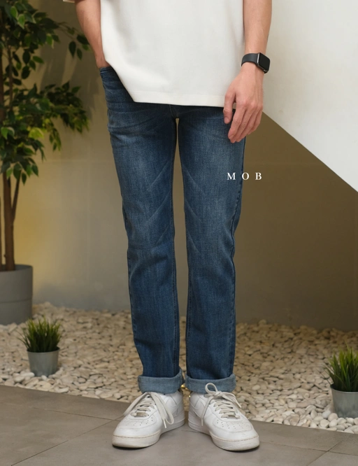 Image of IBPT02001B Washed Slim Jeans Medium Blue