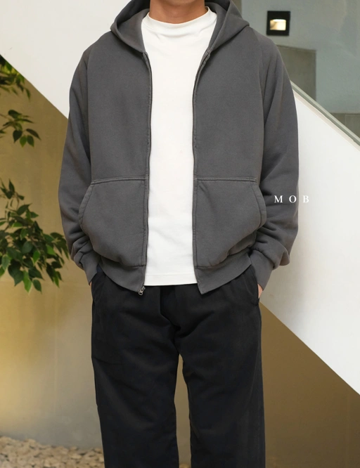 Image of [FAST PRE-ORDER] YZHOD03002 Yeezy x Gap Full Zipper Boxy Hoodie Dark Grey Washed