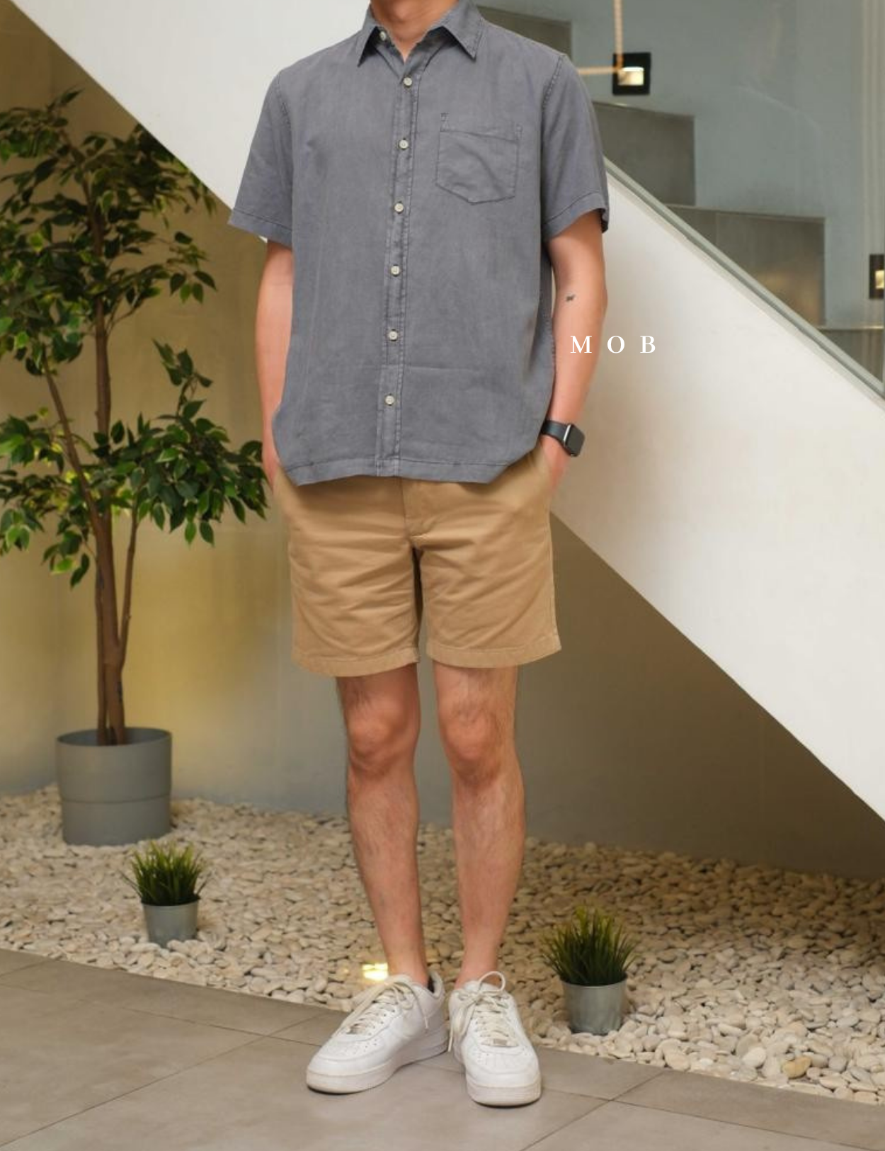 SUNSSS01007 Linen SS Shirt Black Grey Washed