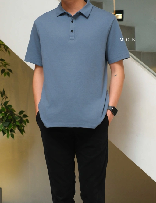 Image of BRPSS01001B Luxe Touch Performance Polo SS Blue Grey