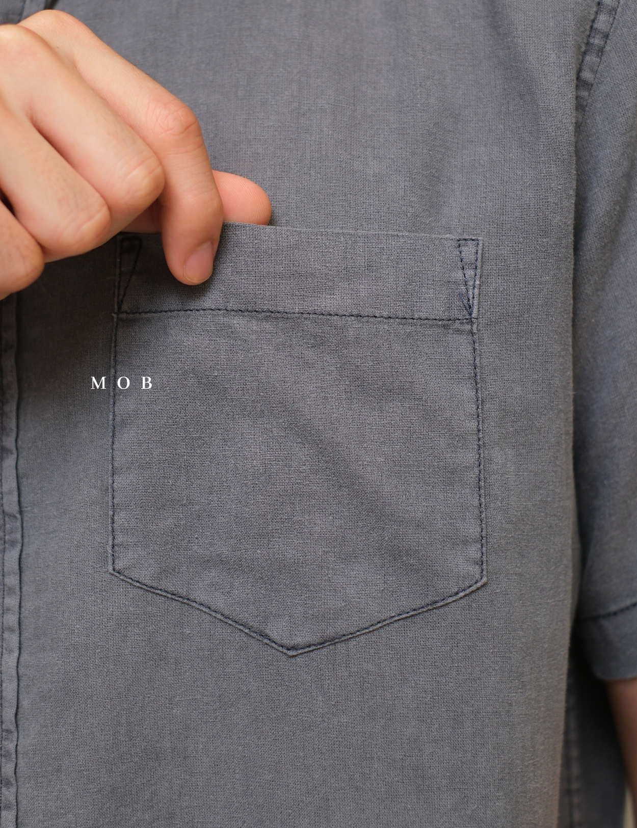 SUNSSS01007 Linen SS Shirt Black Grey Washed