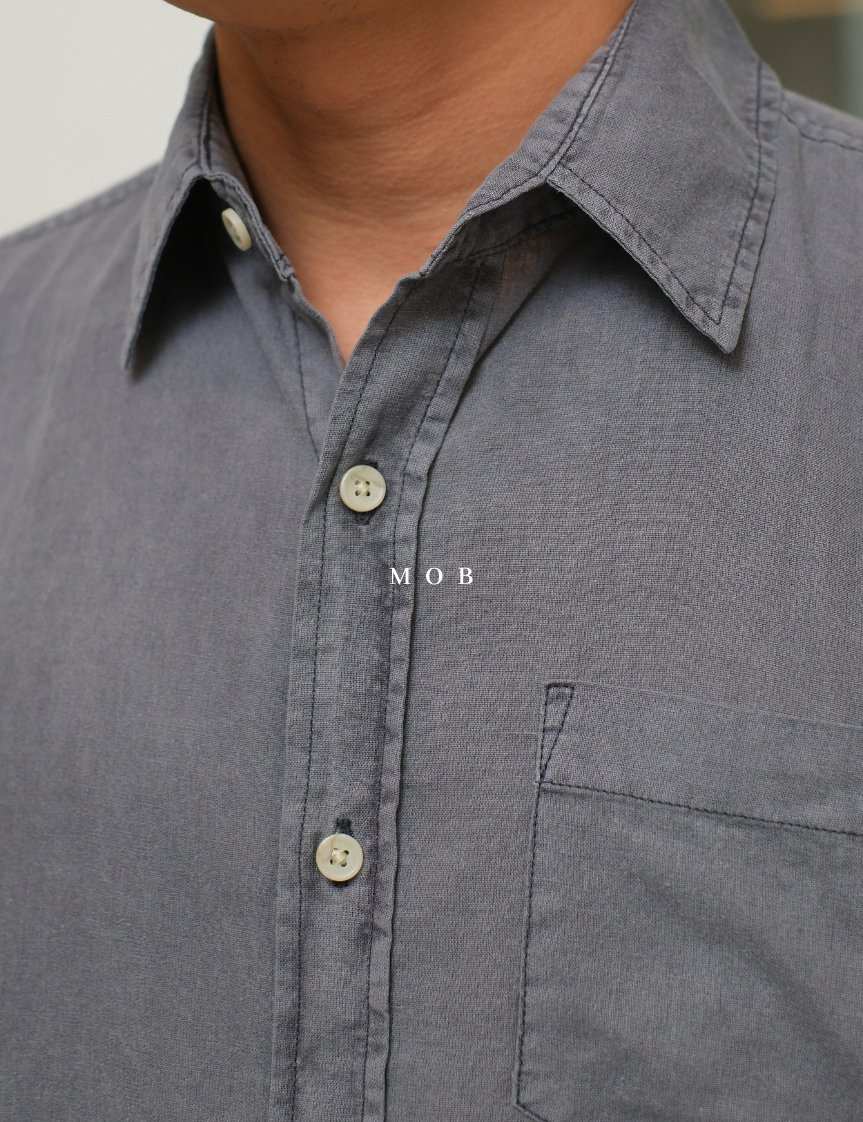 SUNSSS01007 Linen SS Shirt Black Grey Washed