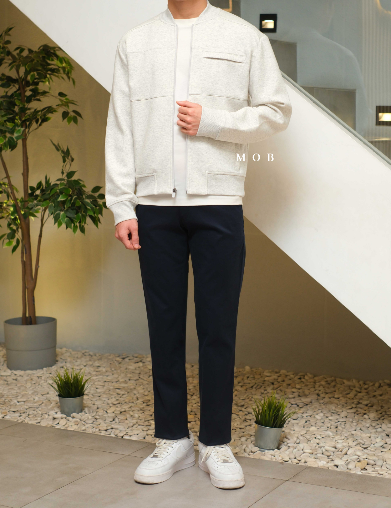 MODJ01006 Modern Pocket Bomber Jacket Light Grey