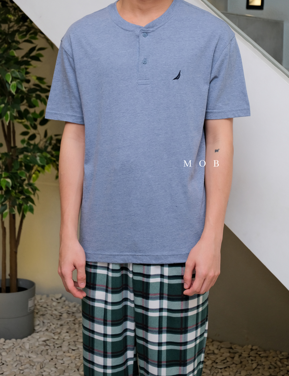 NTSST02001A Henley SS Tee Blue Misty (XL ONLY)