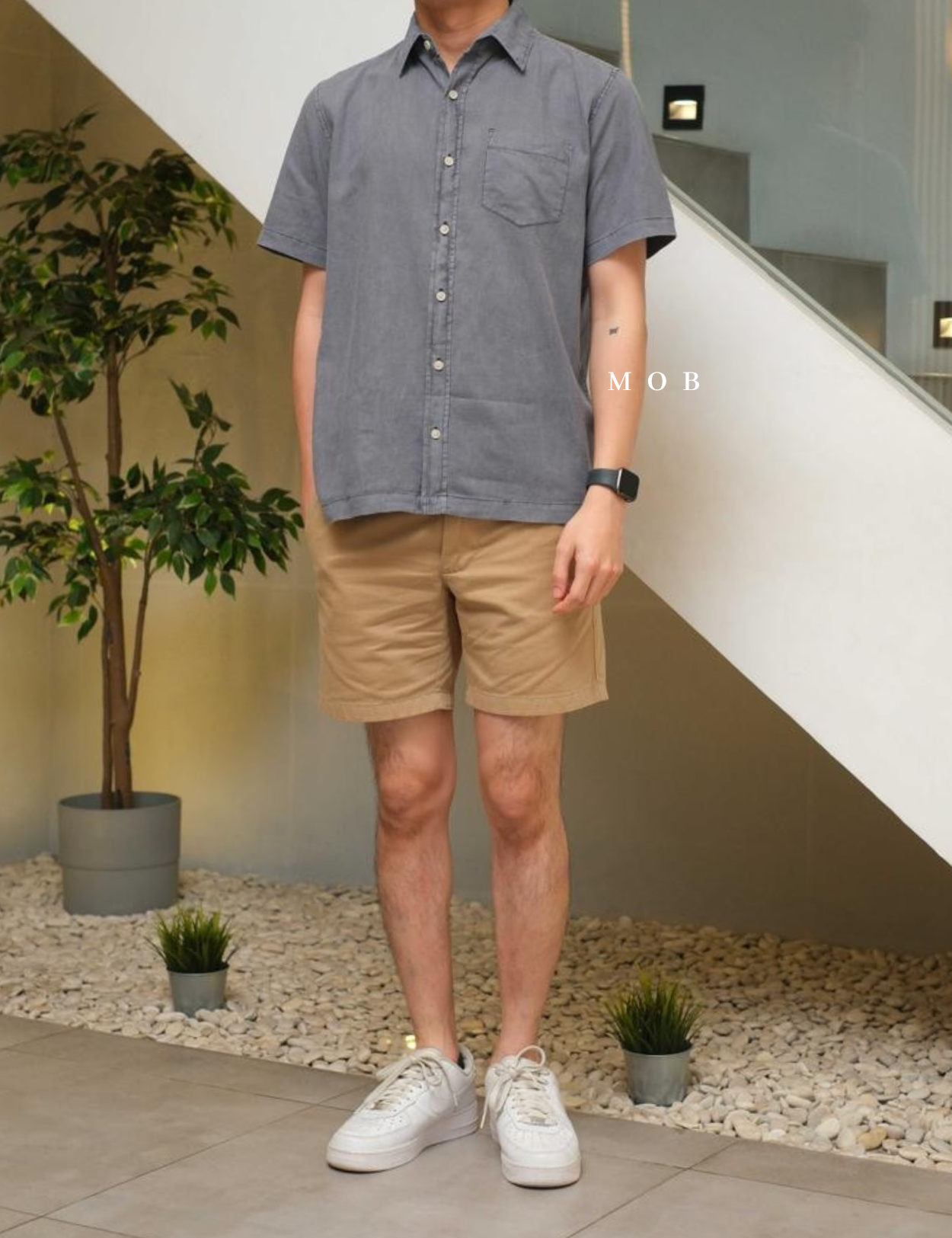 SUNSSS01007 Linen SS Shirt Black Grey Washed
