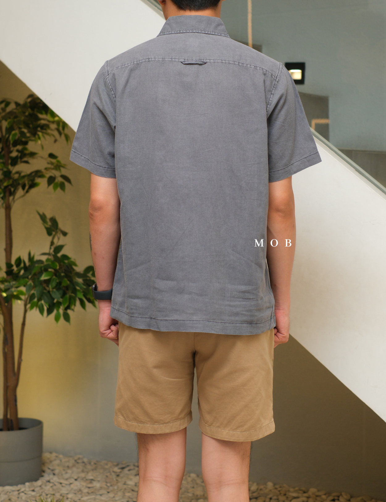 SUNSSS01007 Linen SS Shirt Black Grey Washed