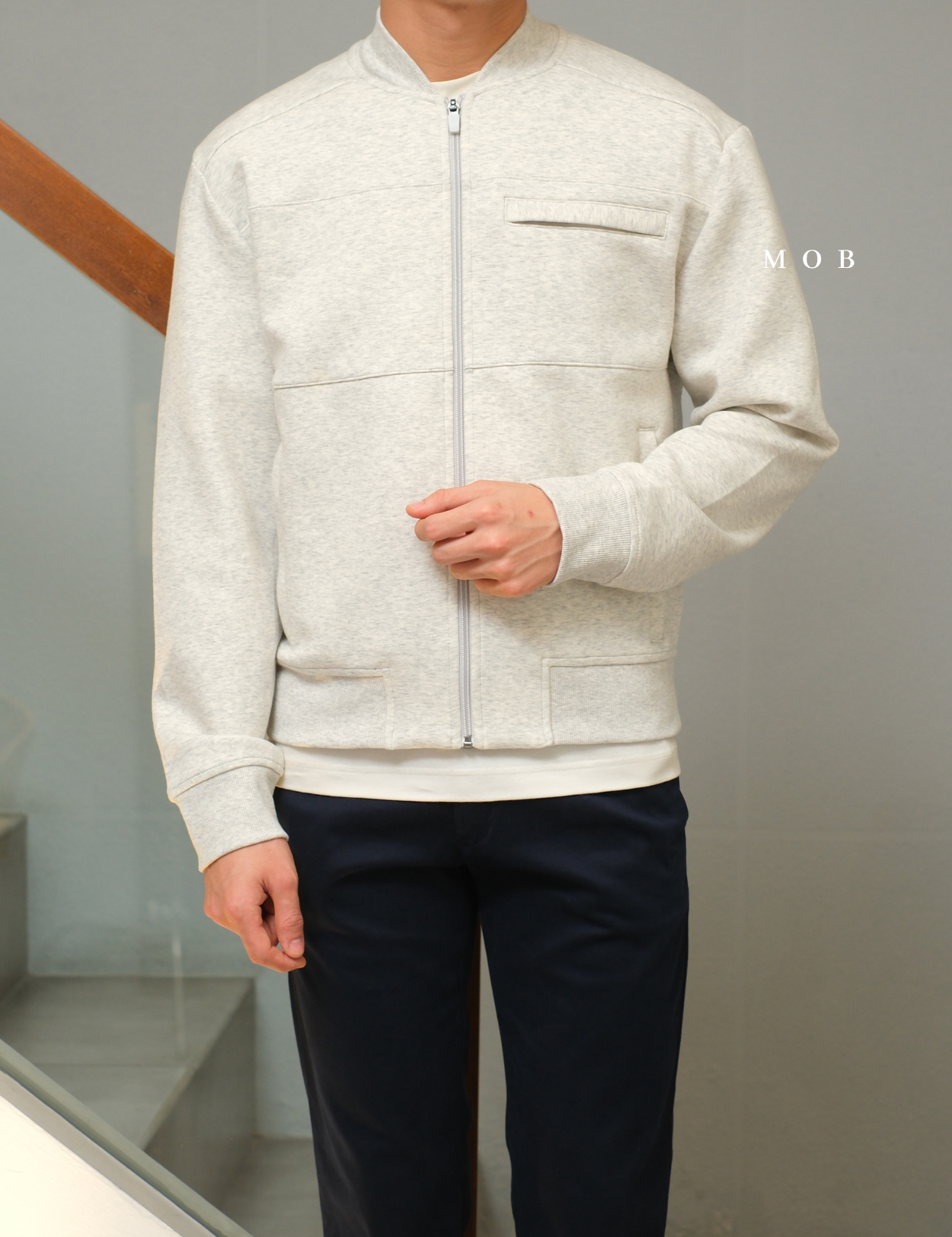 MODJ01006 Modern Pocket Bomber Jacket Light Grey