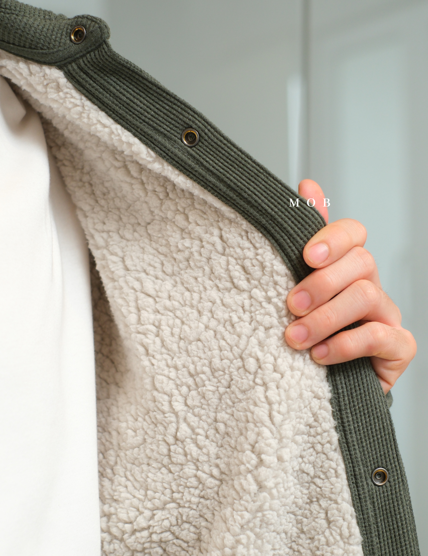 EBJ01002 Faux Shearling Lined Thermal Shirt Jacket Olive