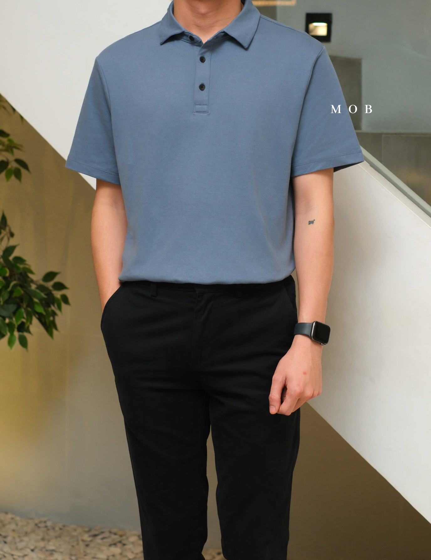 BRPSS01001B Luxe Touch Performance Polo SS Blue Grey