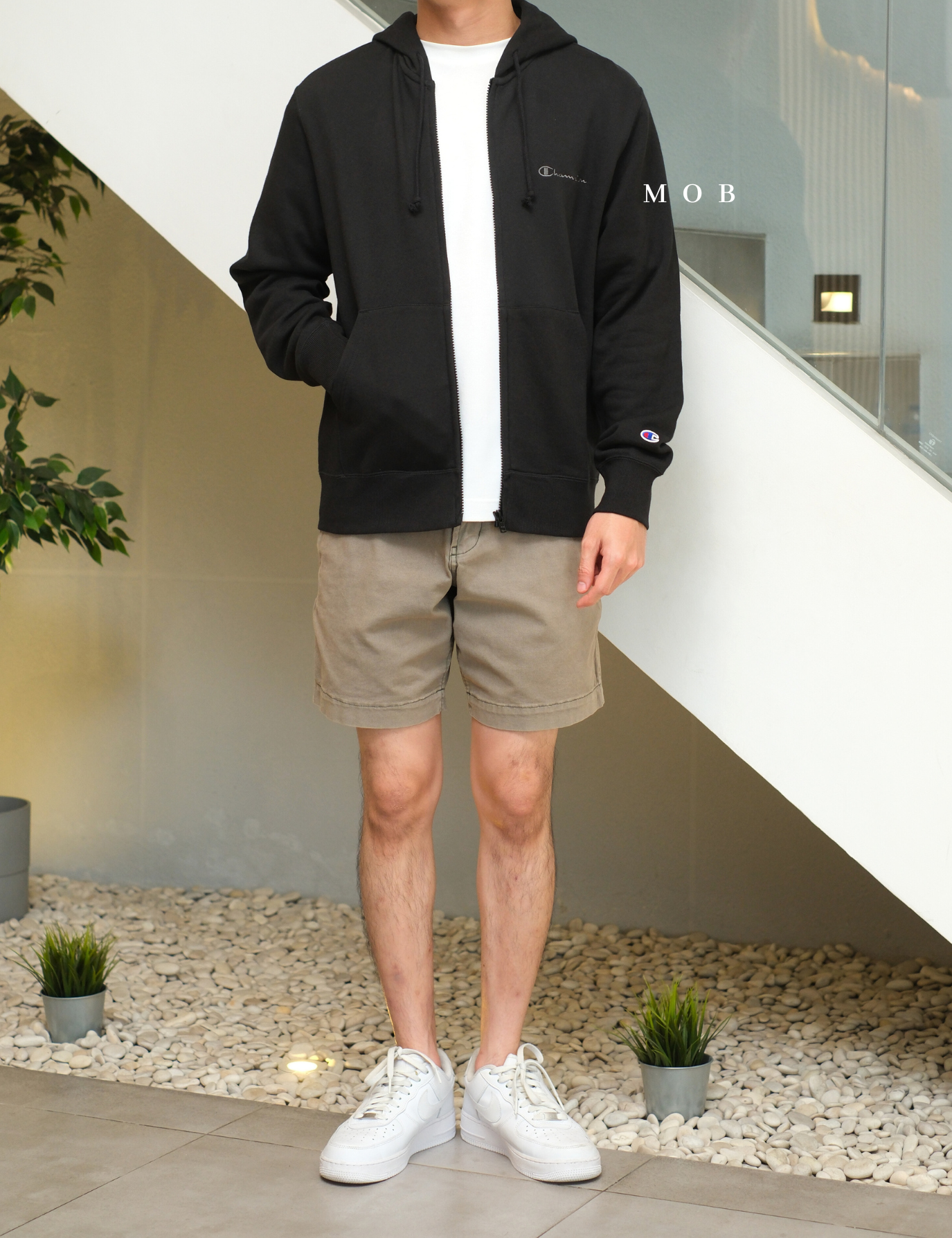 CHMPFZ04003 Script Logo Full Zip Hoodie Black