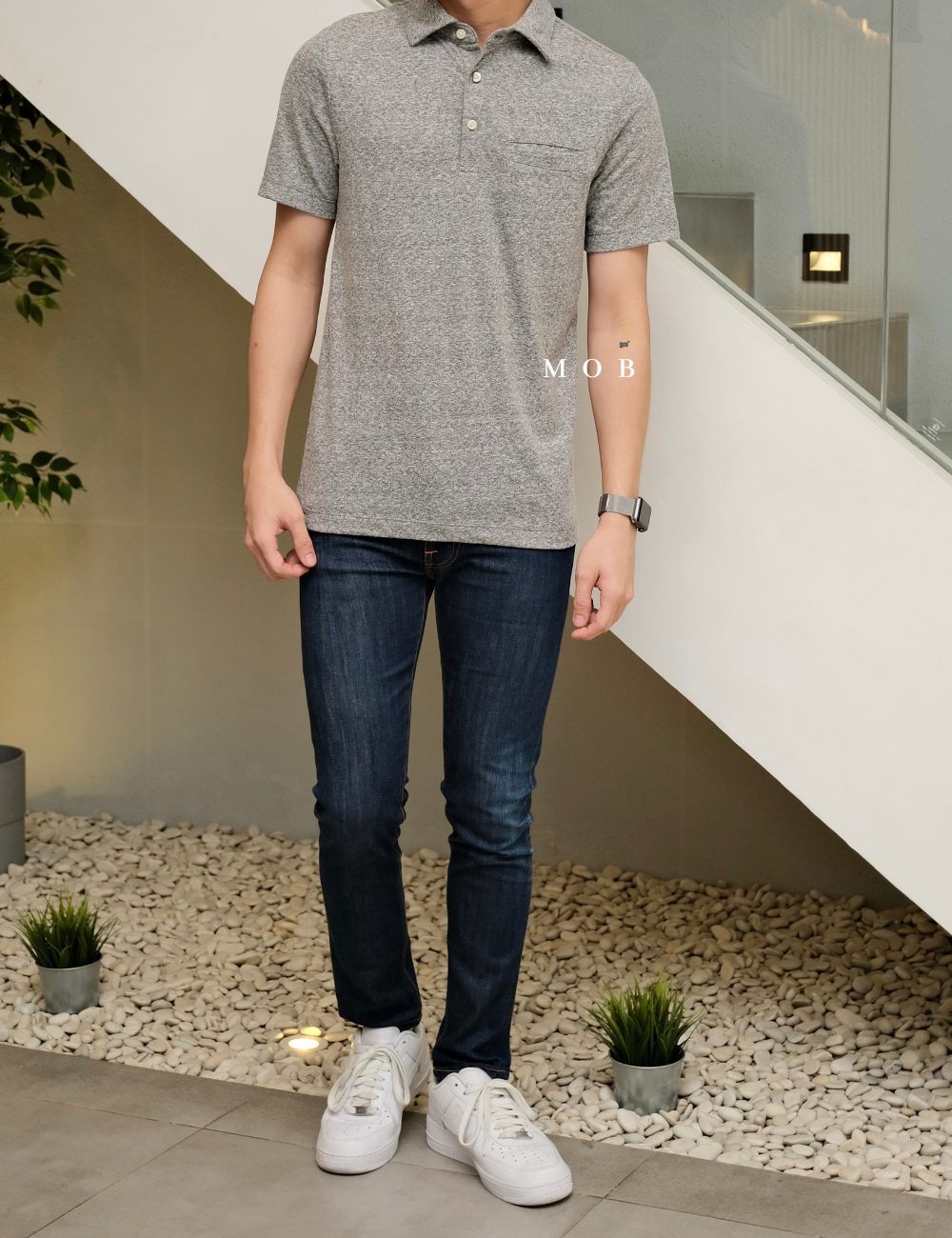 GFPS07001A Basic Pocket Polo Shirt Grey Misty