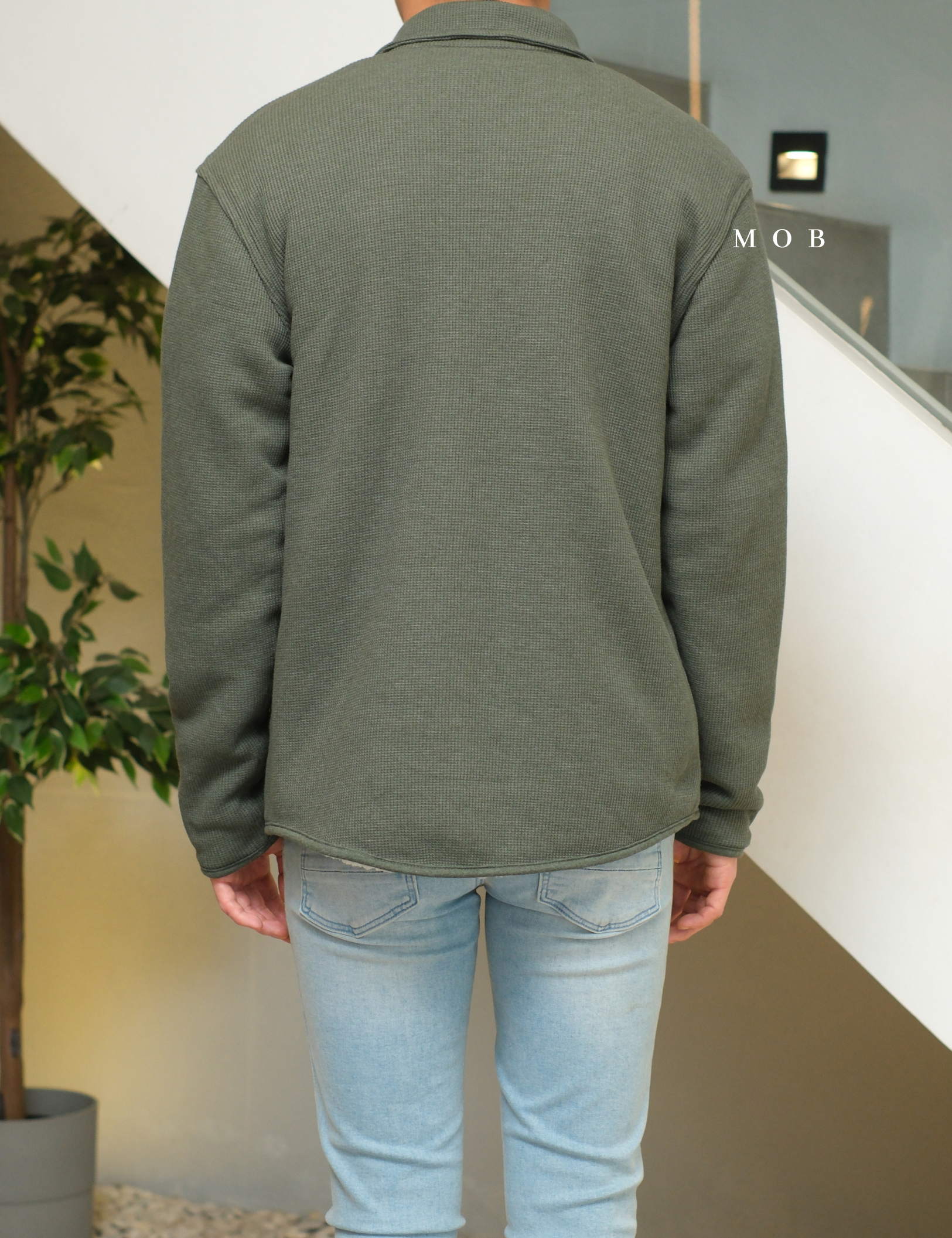 EBJ01002 Faux Shearling Lined Thermal Shirt Jacket Olive