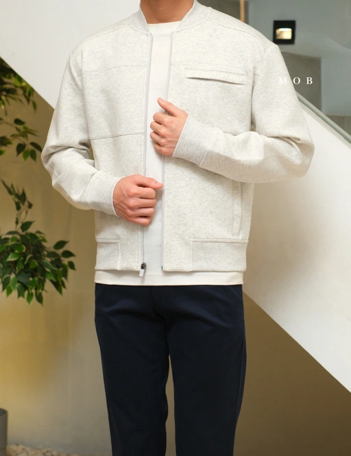 Image of MODJ01006 Modern Pocket Bomber Jacket Light Grey