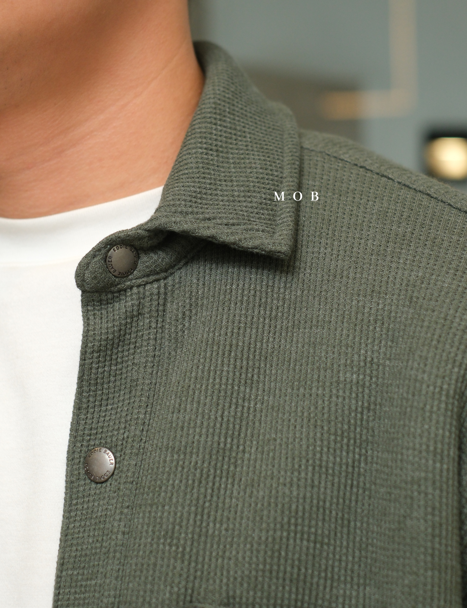 EBJ01002 Faux Shearling Lined Thermal Shirt Jacket Olive