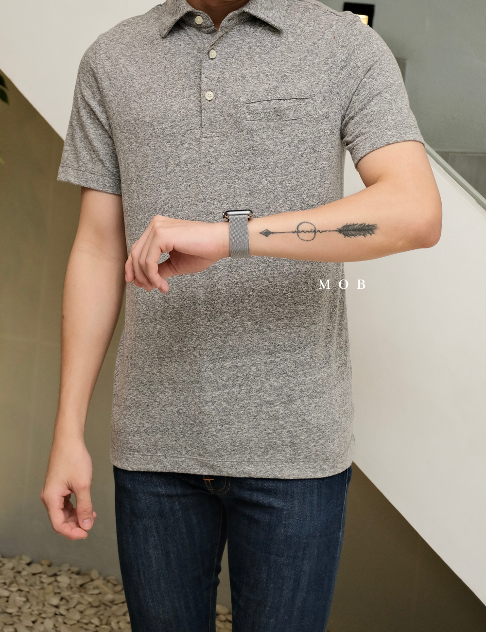 GFPS07001A Basic Pocket Polo Shirt Grey Misty