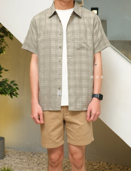 Image of MMSSS02002A Aerobora Novelty SS Shirt Sage Green Plaid