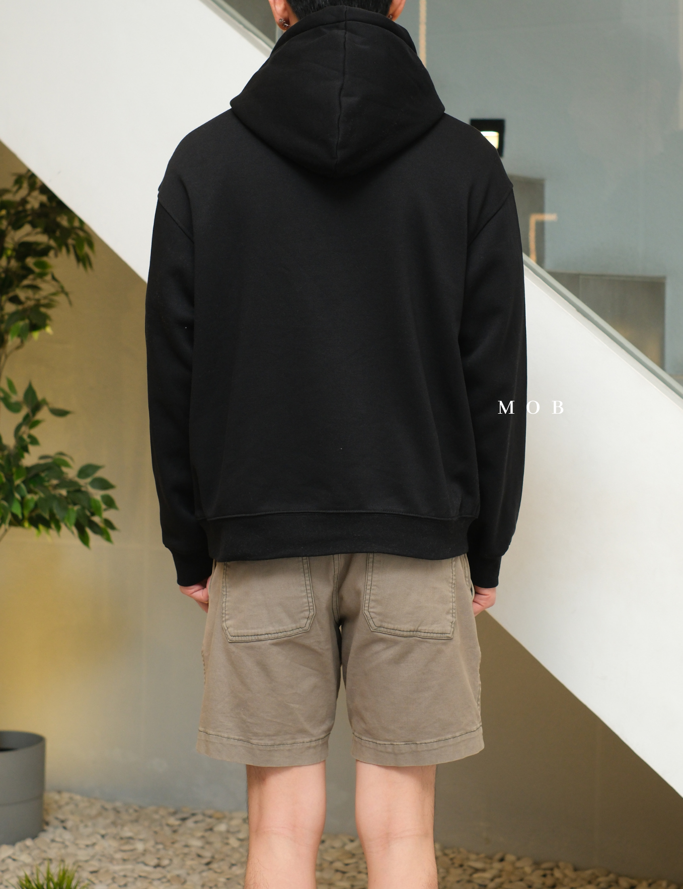 HMHOD03001C RELAXED FIT Pullover Hoodie Black V1