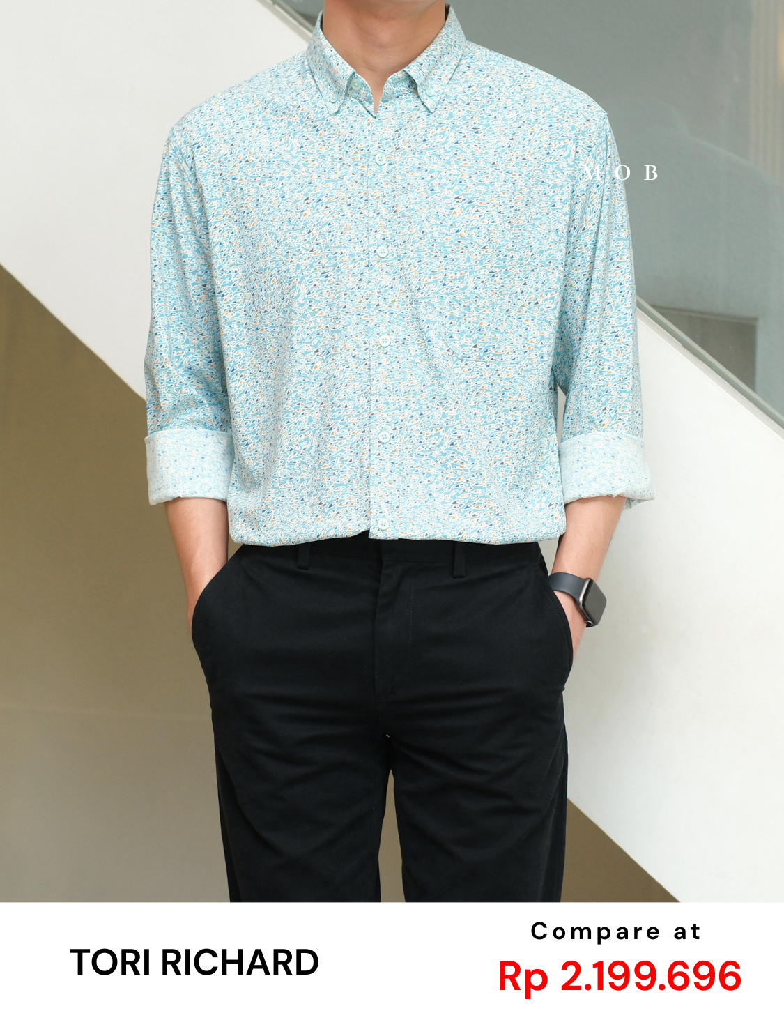 TORLSS01007A Printed LS Shirt Caleste Blue Fish